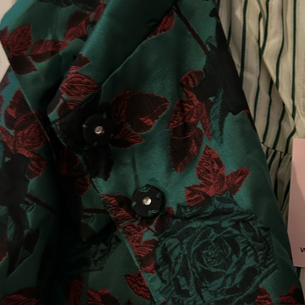 🆕 Buru Floral Print Oversized Point Collar 3/4 Sleeve Side Pocket Car Coat - Picture 6 of 10